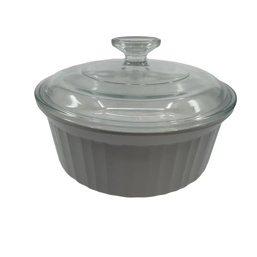 CorningWare French White F-5-B Round Casserole Dish w/Lid 1.6L Ribbed